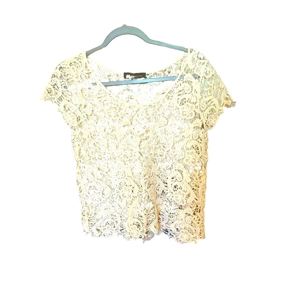 INC International Concepts Cream Cotton Lacy Crop Top M
